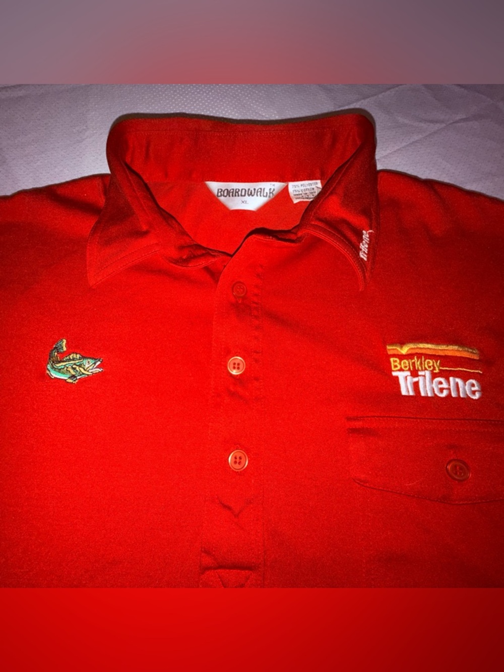 Vintage Berkley Trilene Fishing Bass Embroidered Polo Shirt XL Red